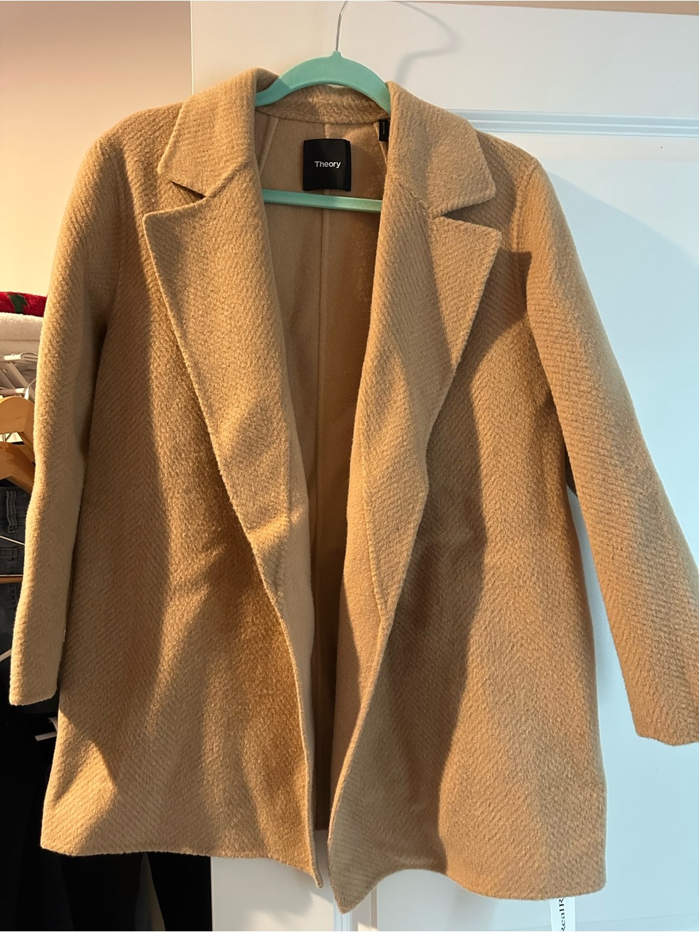 Theory Camel Tan Wool Blend Trench Coat